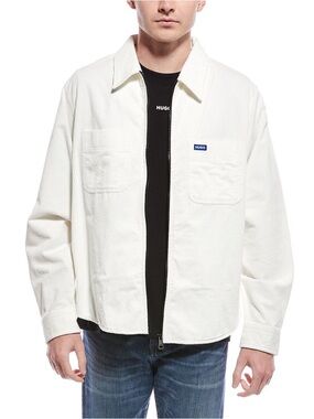 Hugo White Corduroy Zip-Front Overshirt Jacket